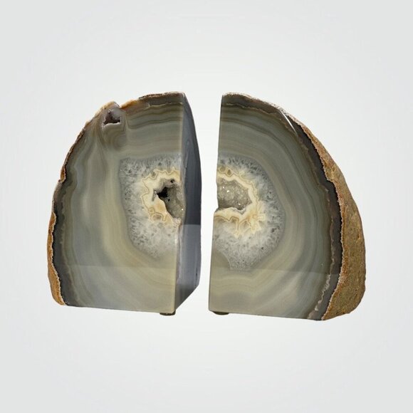 Agate Crystal Bookends w/ Geode Center, Natural Stone, Home Decor, 3+ lbs. (DM) - Picture 6 of 11